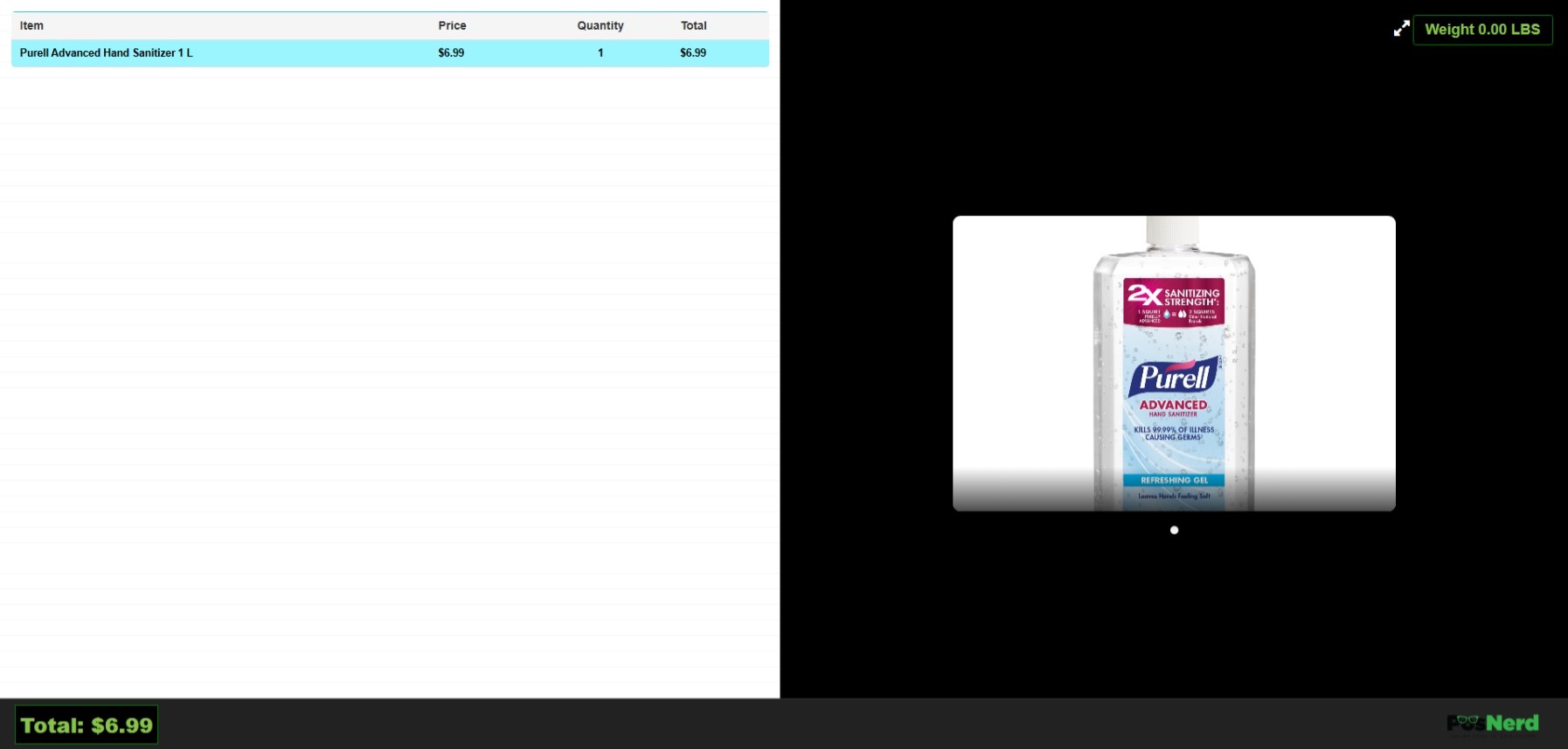 PosNerd customer display: items, product picture and total