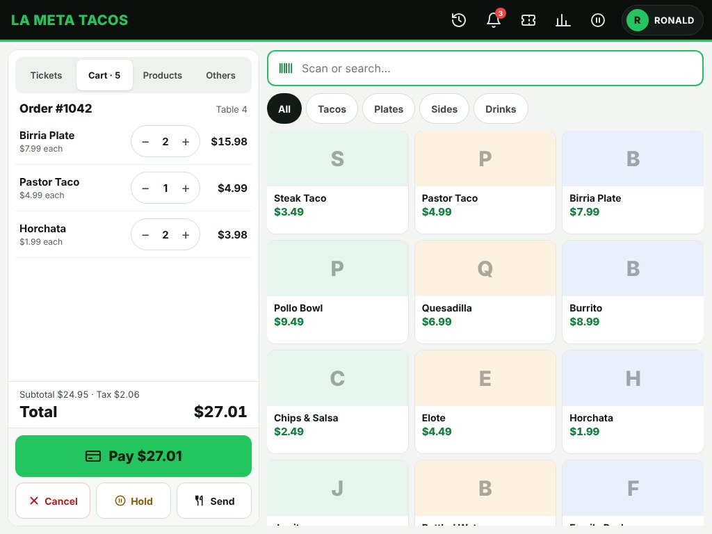 PosNerd restaurant order screen